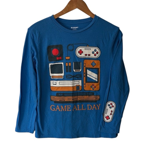 Old Navy size XL 14-16 blue long sleeve video game graphic tee - Picture 1 of 10